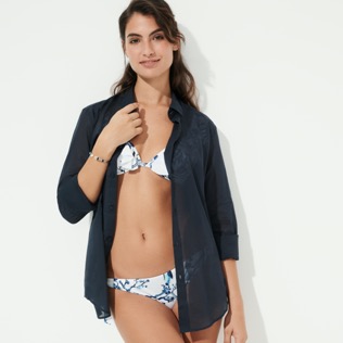 Bild von Herren Andere Uni - Einfarbiges Unisex-Hemd aus Baumwollvoile, Marineblau Details Ansicht 6 Bild von Herren Andere Uni - Einfarbiges Unisex-Hemd aus Baumwollvoile, Marineblau Details Ansicht 6