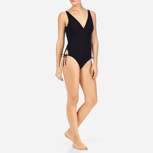 Mujer One Piece Liso - Bañador de una sola pieza con estampado Smoking, Negro frontworn Mujer One Piece Liso - Bañador de una sola pieza con estampado Smoking, Negro frontworn