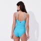 女款 One piece 印制 - 女士 Micro Waves 连体泳衣, Lazulii blue 背面穿戴视图