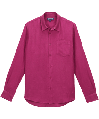 Men Linen Shirt Solid Crimson purple front view