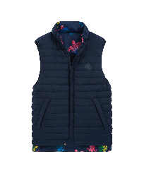 Others Printed - Unisex Reversible Sleeveless Jacket Ronde Des Tortues, Navy front view