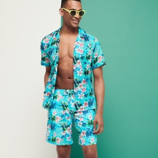 Men Long classic Printed - Men Swimwear Long Turtles Jungle, Lazulii blue details view 2