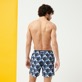 Men Classic Printed - Men Swimwear Waves, Navy back worn view
