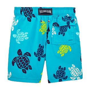 Niños Corte Clásico Estampado - Bañador con estampado Tortues Multicolores, Celeste back Niños Corte Clásico Estampado - Bañador con estampado Tortues Multicolores, Celeste back