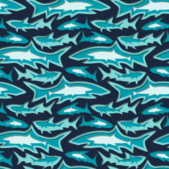 T-shirt anti UV manches longues homme Requins 3D Bleu marine imprimé