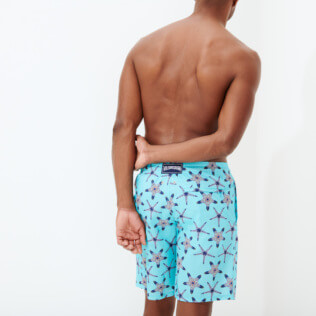 Men Long classic Printed - Men Long Ultra-light and packable Swim Trunks Starfish Dance, Lazulii blue back worn view