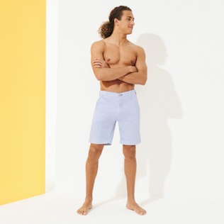 Men Others Graphic - Men Chino printed Bermuda Shorts Micro Flowers, White frontworn Men Others Graphic - Men Chino printed Bermuda Shorts Micro Flowers, White frontworn