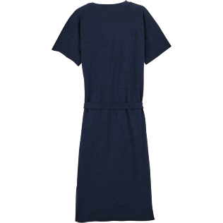 Mujer Autros Liso - Vestido envolvente de lino liso, Azul marino back Mujer Autros Liso - Vestido envolvente de lino liso, Azul marino back