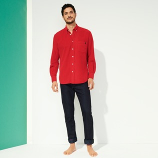 Picture of Men Others Solid - Men Corduroy Shirt Solid, Carmin details view 1 Picture of Men Others Solid - Men Corduroy Shirt Solid, Carmin details view 1
