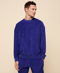 男款 Others 纯色 - 中性纯色毛圈布运动衫, Purple blue 正面穿戴视图