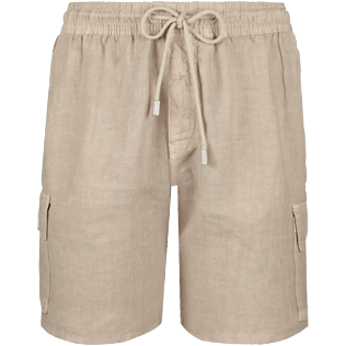 Hombre Autros Liso - Bermudas tipo cargo en lino de color liso para hombre, Safari front Hombre Autros Liso - Bermudas tipo cargo en lino de color liso para hombre, Safari front