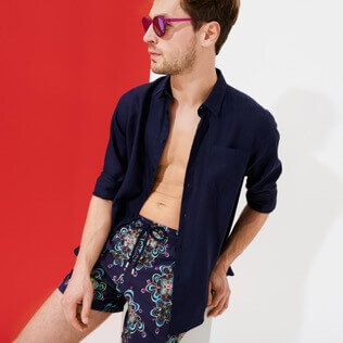 Men Classic Embroidered - Men Swim Trunks Embroidered Kaleidoscope - Limited Edition, Sapphire details view 2