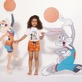 Niñas Autros Estampado - Bañador Looney Tunes para niña, Nispero vista frontal desgastada