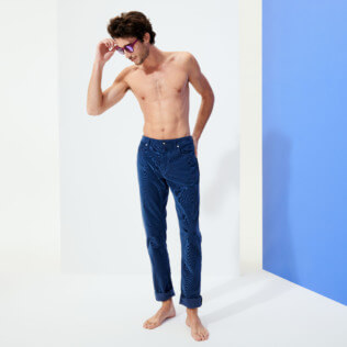Hombre Autros Liso - Pantalón recto de terciopelo con cinco bolsillos para hombre, Azul marino supp1 Hombre Autros Liso - Pantalón recto de terciopelo con cinco bolsillos para hombre, Azul marino supp1