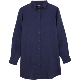 Mujer Autros Liso - Camisa larga de lino, Azul marino front Mujer Autros Liso - Camisa larga de lino, Azul marino front