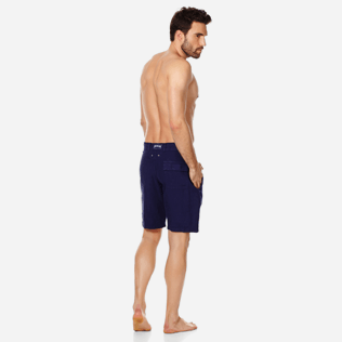 Men Others Solid - Men straight Linen Bermuda Shorts Solid, Midnight blue backworn Men Others Solid - Men straight Linen Bermuda Shorts Solid, Midnight blue backworn