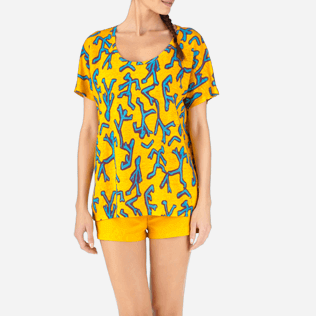 Femme Tee-Shirts Imprimé - Tee-shirt en Lin Danse du Feu, Curcuma supp1 Femme Tee-Shirts Imprimé - Tee-shirt en Lin Danse du Feu, Curcuma supp1