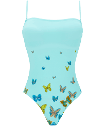 女款 One piece 印制 - Women Bustier One-piece Swimsuit Butterflies, Lagoon 正面图