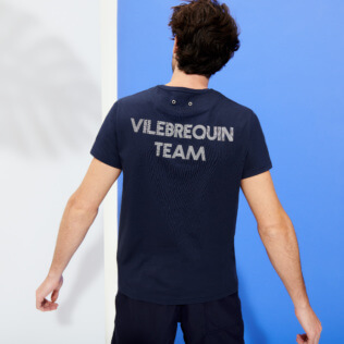 Uomo Altri Stampato - T-shirt uomo in cotone biologico Turtle Team, Blu marine vista indossata posteriore