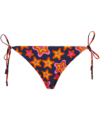 Braguita de bikini de corte brasileño con tiras anudadas en los laterales y estampado Stars Gift para mujer Azul marino vista frontal