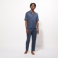 Men Others Solid - Unisex Linen Shirt Solid, Navy heather front worn view