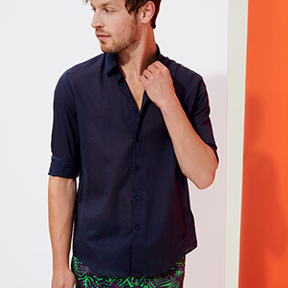 Men Others Solid - Unisex Cotton Shirt Solid, Navy supp1 Men Others Solid - Unisex Cotton Shirt Solid, Navy supp1