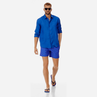 Hombre Autros Liso - Camisa de lino lisa para hombre, Mar azul supp2 Hombre Autros Liso - Camisa de lino lisa para hombre, Mar azul supp2