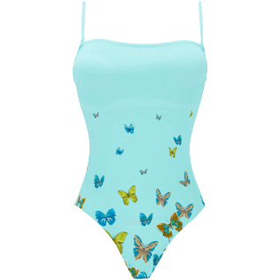 Damen Einteiler Bedruckt - Butterflies Bustier-Badeanzug für Damen, Lagune Vorderansicht