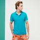 Solid Polohemd aus Baumwollpikee für Herren Ming blue Vorderseite getragene Ansicht Solid Polohemd aus Baumwollpikee für Herren Ming blue Vorderseite getragene Ansicht
