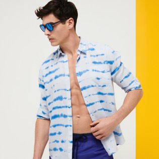 Hombre Autros Estampado - Camisa de lino con estampado Rayures Tie & Dye para hombre, Cielo azul detalles vista 3