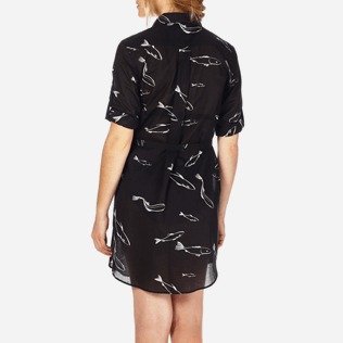 Women Dresses Printed - Women Long Cotton Voile Shirt Dress Fish Dance, Black supp6 Women Dresses Printed - Women Long Cotton Voile Shirt Dress Fish Dance, Black supp6