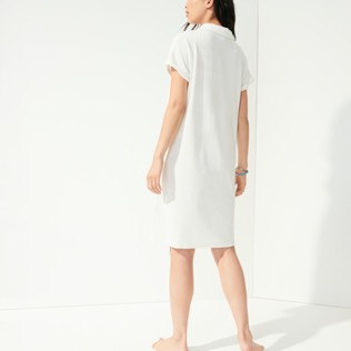 Women Others Solid - Women Terry Jacquard Long Polo Dress, Chalk back worn view