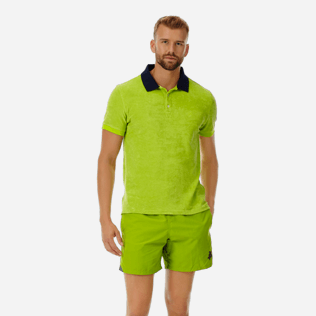 Men Others Solid - Men Terry Cloth Polo Shirt Solid Contrasted, Cactus frontworn Men Others Solid - Men Terry Cloth Polo Shirt Solid Contrasted, Cactus frontworn