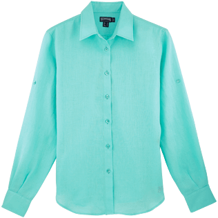 Women Others Solid - Women long sleeves Linen Shirt Solid, Lagoon front Women Others Solid - Women long sleeves Linen Shirt Solid, Lagoon front