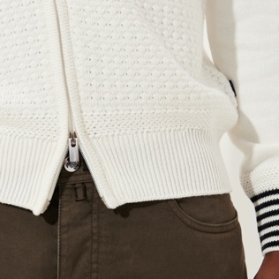 Others Solid - Men High-neck Zippered Cotton Cashmere Cardigan, Off white details view 3