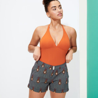 Women Others Printed - Women Stretch Swim Short Paon Paon, Navy frontworn Women Others Printed - Women Stretch Swim Short Paon Paon, Navy frontworn