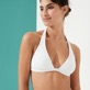 Mujer Halter Bordado - Top de bikini anudado alrededor del cuello con bordado inglés para mujer, Blanco detalles vista 1