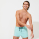 Men Short classic Solid - Men Swimwear Short and Fitted Stretch Solid, Lagoon front worn view