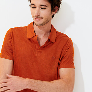 Men Others Solid - Men Linen Jersey Polo Shirt Solid, Paprika supp2 Men Others Solid - Men Linen Jersey Polo Shirt Solid, Paprika supp2