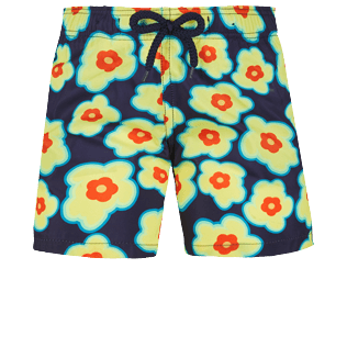 Boys Others Printed - Boys Swim Trunks Ultra-light and packable 1981 Flower Turtles, Sapphire front view