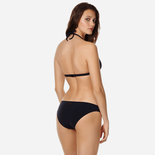Mujer Halter Liso - Top de bikini anudado alrededor del cuello con estampado Pois cortado a láser para mujer, Negro backworn Mujer Halter Liso - Top de bikini anudado alrededor del cuello con estampado Pois cortado a láser para mujer, Negro backworn
