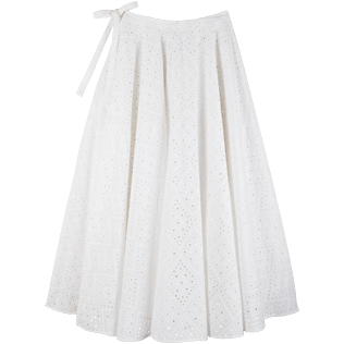 Women 014 Embroidered - Women Long Cotton Pareo Skirt Eyelet Embroidery, White front Women 014 Embroidered - Women Long Cotton Pareo Skirt Eyelet Embroidery, White front