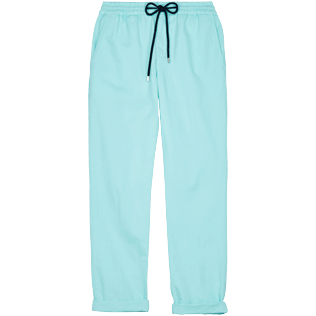 Hombre Autros Liso - Pantalones cómodos elásticos de lino y algodón lisos para hombre, Laguna vista frontal