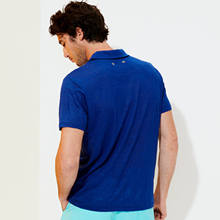 Uomo Altri Unita - Polo uomo in jersey di lino tinta unita, Blu batik backworn Uomo Altri Unita - Polo uomo in jersey di lino tinta unita, Blu batik backworn