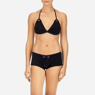 Mujer Tríangulo Liso - Top de bikini de triángulo de neopreno liso, Negro supp1 Mujer Tríangulo Liso - Top de bikini de triángulo de neopreno liso, Negro supp1