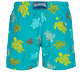 Men Classic Embroidered - Men Swim Trunks Embroidered Ronde Des Tortues, Ming blue back view
