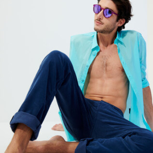 Hombre Autros Liso - Pantalón recto de terciopelo con cinco bolsillos para hombre, Azul marino frontworn Hombre Autros Liso - Pantalón recto de terciopelo con cinco bolsillos para hombre, Azul marino frontworn