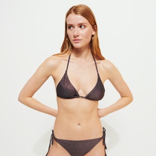 Mujer Tríangulo Liso - Top de bikini de triángulo con estampado Changeant Shiny para mujer, Burgundy vista frontal desgastada