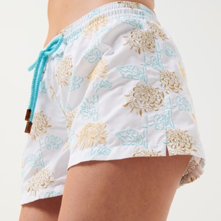 Women Others Embroidered - Women Swim Short Embroidered Iridescent Flowers of Joy, White details view 2
