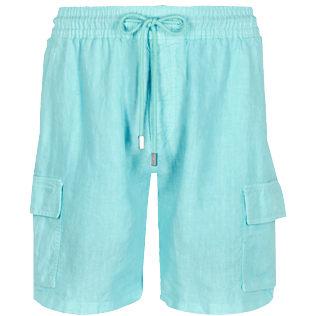 Men Others Solid - Men Cargo Linen Bermuda Shorts Solid, Lagoon front Men Others Solid - Men Cargo Linen Bermuda Shorts Solid, Lagoon front